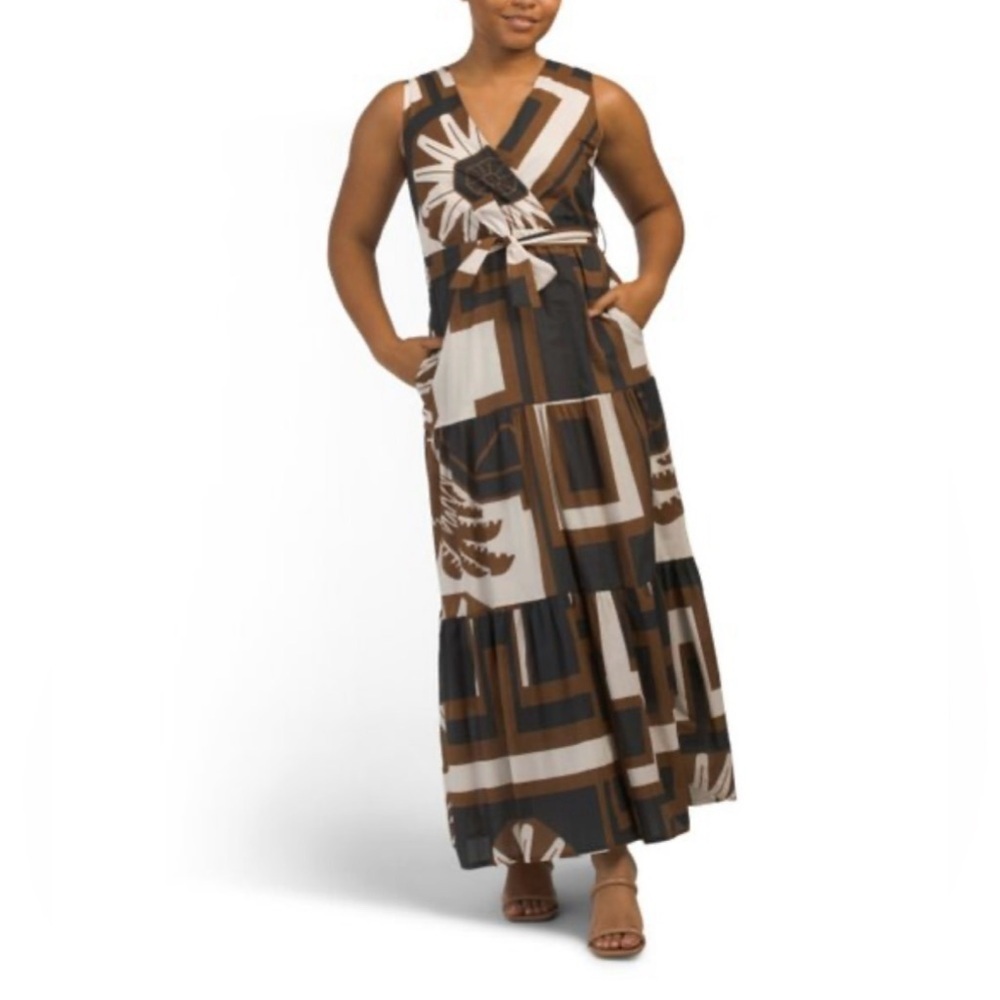 Civico 51 brown, black, & white print maxi dress made in Italy 100% cotton Large